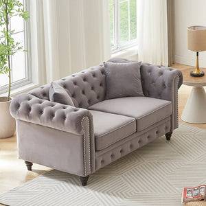 English Elm Fx Chesterfield Sofa Button Tufted Tech Fabric Nail Head Arms Living Room Seat Grey W1926S00115