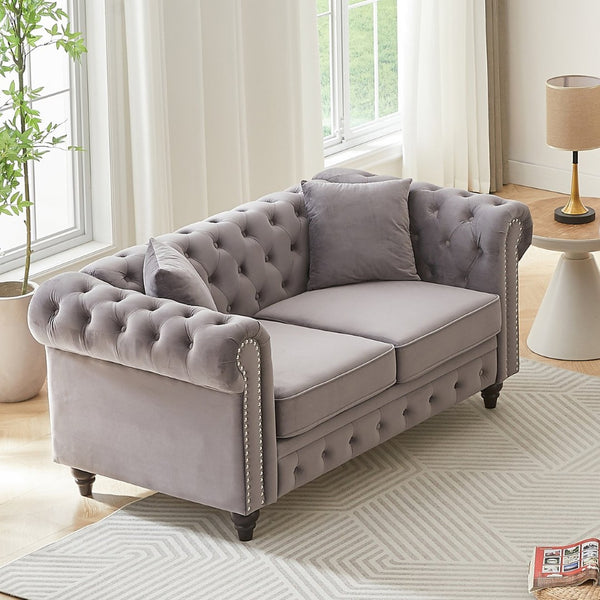 English Elm Fx Chesterfield Sofa Button Tufted Tech Fabric Nail Head Arms Living Room Seat Grey W1926S00115