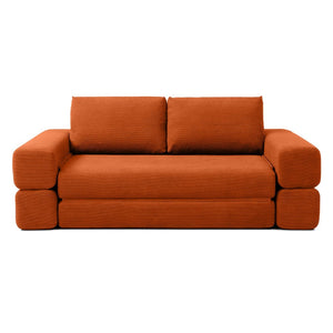 English Elm 81'' Corduroy Floor Sofa Convertible Loveseat Futon Sleeper with Foam Fill and Pillows Orange W1117P459732
