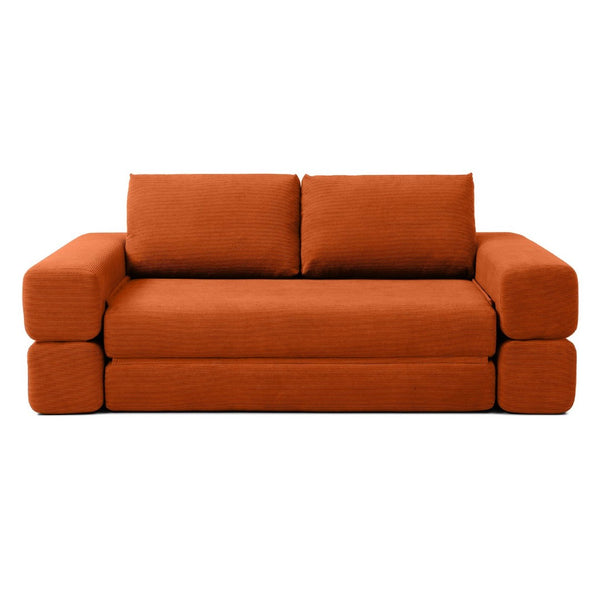 English Elm 81'' Corduroy Floor Sofa Convertible Loveseat Futon Sleeper with Foam Fill and Pillows Orange W1117P459732