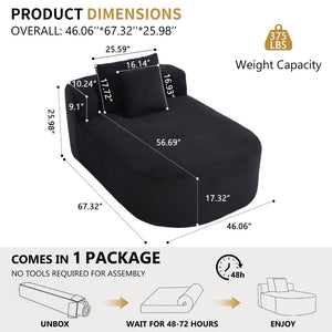 English Elm 67.5''chaise Lounge Oversized Corduroy Sleeper Sofa with Deep Seat and Two Pillows Black W1803P409160