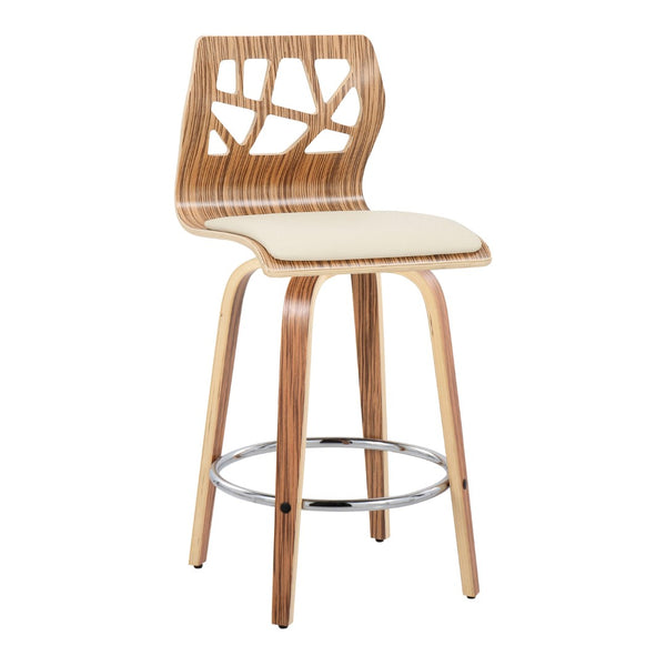 English Elm Fixed-height Swivel Counter Stools with Faux Leather Seats and Chrome Footrest Set of 2 B202S01825