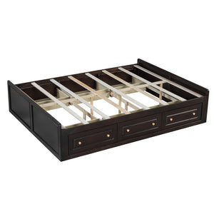 English Elm Wood Queen Size Platform Bed Frame with 6 Drawers for Storage, Sturdy Pine/MDF Slat System, 500lb Capacity Espresso N709P241723P