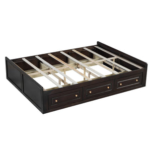 English Elm Wood Queen Platform Bed Solid Pine Frame Six Storage Drawers No Box Spring Needed Espresso N709P241723P-1