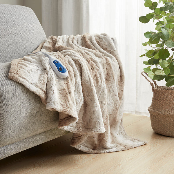 JLA Home Beautyrest - Oversized Faux Fur Heated Throw Blanket with Secure Comfort, Low EMF, Machine Washable, 5-Year Warranty BR54-0860