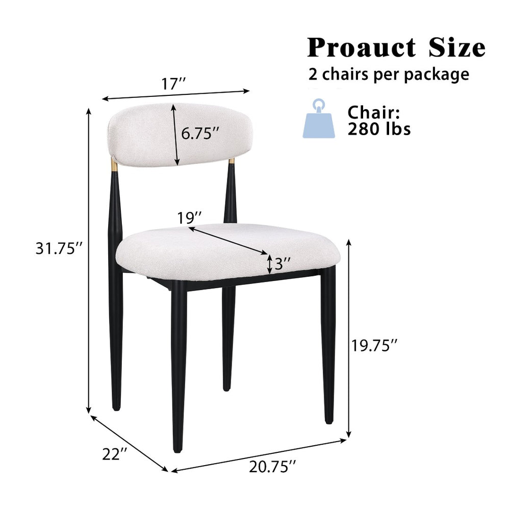 English Elm Beige Chenille Armless Dining Chairs Set of 2 with Lumbar Curved Back Metal Legs W5739P464650