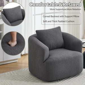 English Elm 360° Swivel Barrel Chair Teddy Fleece Upholstery with Pillow for Bedroom Reading Nook Antique Dark Grey W1803P363033