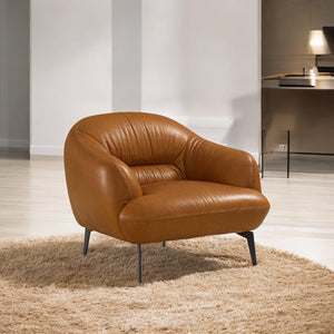 English Elm Leonia Cognac Leather Chair - Made in Italy, Metal Legs, Full Foam Comfort, Modern Accent Seating B2726P285349