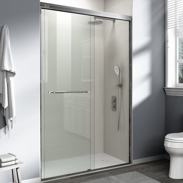 English Elm 44-48 in Semi-frameless Bypass Sliding Shower Door Tempered Glass Alcove Enclosure Brushed Nickel W1573P239434