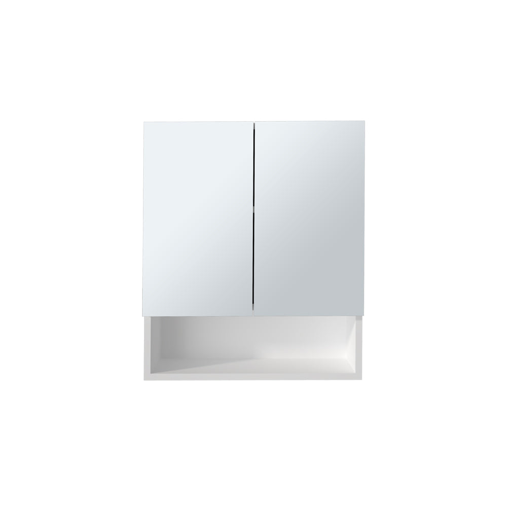 English Elm Cheverly White Medicine Cabinet with Double Mirrored Doors, Adjustable Shelves & Open Shelf, Durable Engineered Wood B092P286128