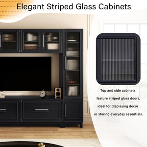 English Elm Vibe Haus Fluted Glass Wall Unit Tall Mdf Entertainment Console for Living Room N893S000011B