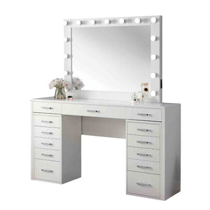 English Elm Glam Elegant Vanity Set with LED Mirror, Plush Stool, Ample Storage, Felt-Lined Drawers, Chic Finish White 68 L x 22 W x 11 H B2741S00686
