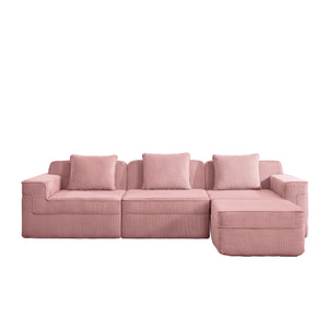 English Elm Modular 3-Seat L-Shape Sectional Sofa In Plush Corduroy - Versatile, No-Assembly Couch With Ottoman! W3041S00339
