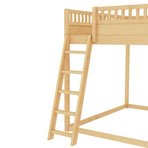 English Elm Queen Loft Bed with Upholstered Headboard Built-in Slide and Open Storage Shelves Natural W1580S00308