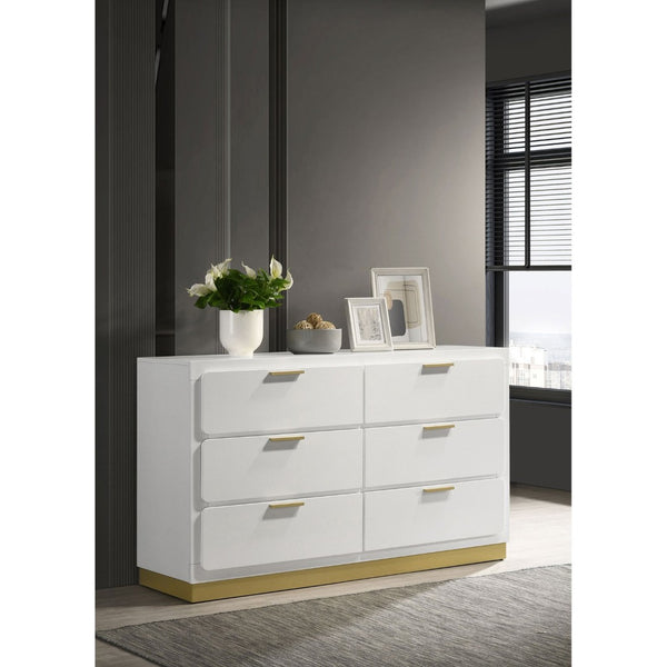 English Elm Sophia White 6-Drawer Dresser - Modern Mid-Century Elegance With Gold Accents For Stylish Storage B062P353391-GIGA