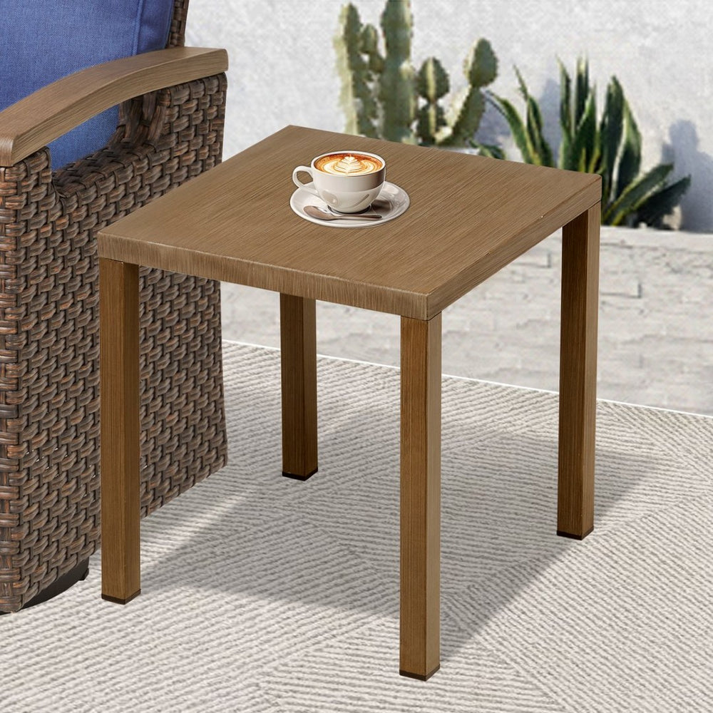 English Elm Outdoor Steel Square Patio Side Table Tempered Glass Top Weather Resistant Deck T3773P418191