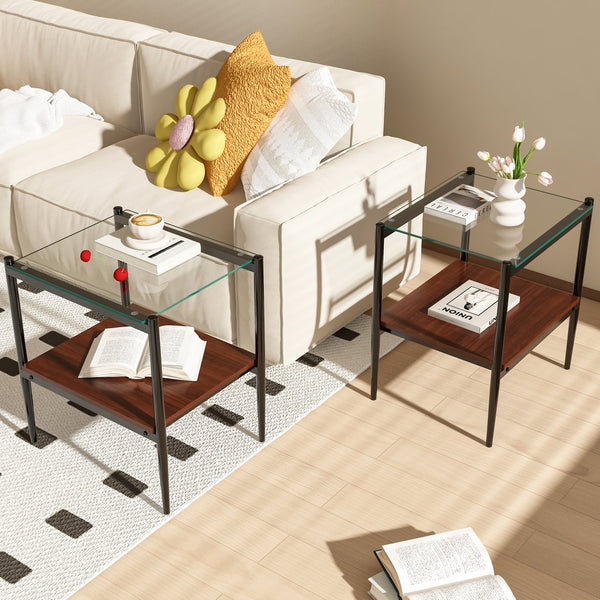 English Elm Coffee Table And End Tables Set Of 3 – Modern Glass & Mdf Design With Storage For Living Spaces W241S00054