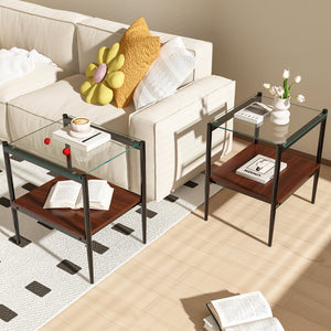 English Elm Coffee Table And End Tables Set Of 3 - Modern Tempered Glass With Mdf Shelf For Stylish Living Room W241S00053