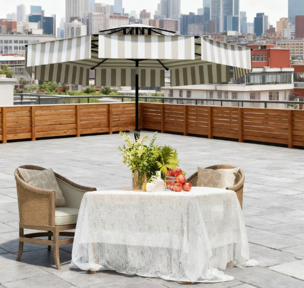 English Elm 2-tier Vented Market Umbrella with Crank Upf 30 Plus Polyester Canopy for Patio Dining T3971P427525
