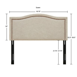 JLA Home Madison Park - Upholstery Nadine Panel Headboard with Copper Nailhead Trim, Adjustable Metal Legs, Sturdy Plywood Finish 63.75 L x 3.5 W x 52.5H MP116-0353