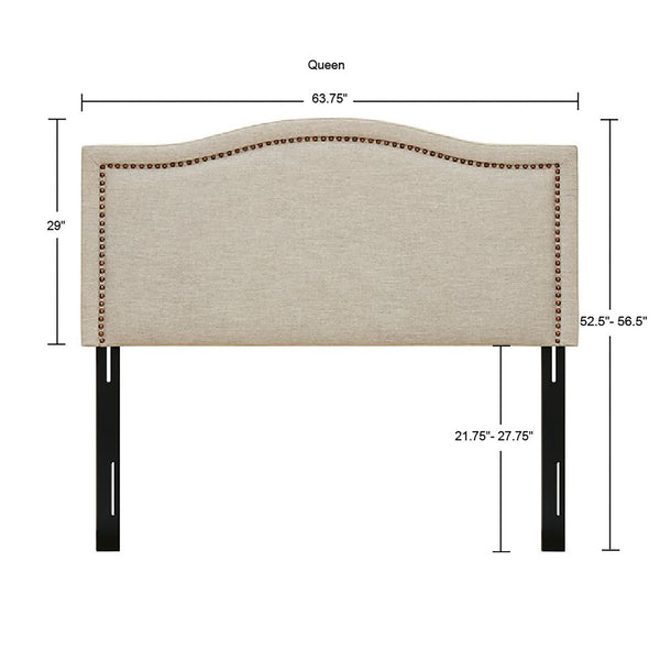 JLA Home Madison Park - Upholstery Nadine Panel Headboard with Copper Nailhead Trim, Adjustable Metal Legs, Sturdy Plywood Finish 63.75 L x 3.5 W x 52.5H MP116-0353