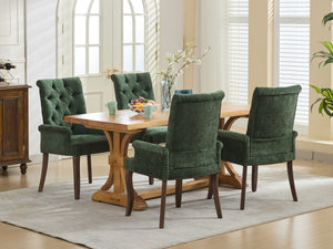 English Elm Upholstered Chenille Dining Chair with Hand-Tufted Back, Curved Solid Wood Legs, Comfortable Armseat Olive Green W1143P346929