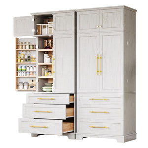 English Elm K&k Farmhouse Pantry Cabinet Tall Freestanding Kitchen Storage with Drawers Shelves White N707P356569W