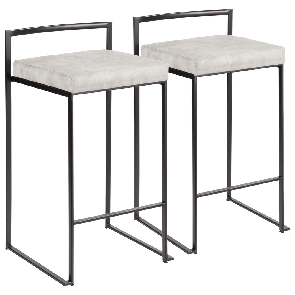 English Elm Fuji Contemporary Stackable Counter Stools - Set Of 2 With Grey Cowboy Fabric Cushions For Modern Homes B202P221920