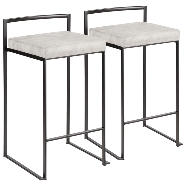 English Elm Fuji Contemporary Stackable Counter Stools - Set Of 2 With Grey Cowboy Fabric Cushions For Modern Homes B202P221920