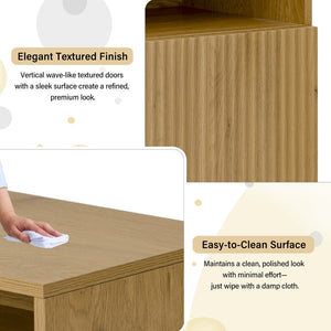 English Elm U_style Entryway Console Set with Wavy Doors Cushioned Bench and Adjustable Shoe Storage N711P345166O