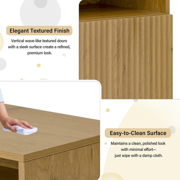English Elm U_style Entryway Console Set with Wavy Doors Cushioned Bench and Adjustable Shoe Storage N711P345166O