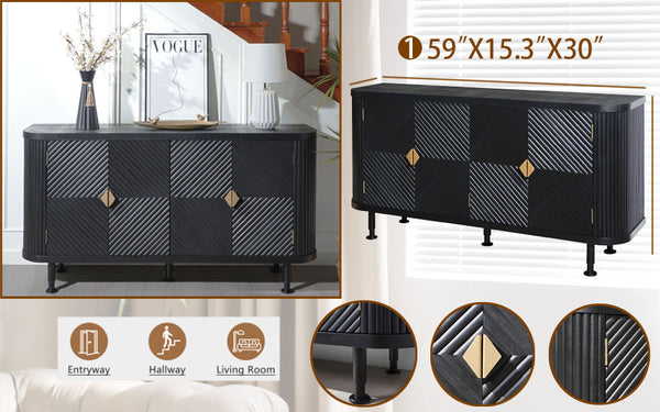 English Elm Accent Storage Cabinet - Stylish Modern Buffet With Adjustable Shelves For Entryway & Living Room W2729P202567