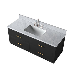 English Elm Black Single Bath Vanity 48" W With Carrara Marble Top & Faucet Set – Elegant Storage Solution For Homes B2731P257994