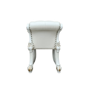 English Elm Vendome Elegant Beige Faux Leather Vanity Stool with Button Tufting, Nailhead Trim & Scrolled Legs B2726P377361