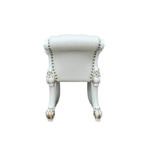 English Elm Vendome Elegant Beige Faux Leather Vanity Stool with Button Tufting, Nailhead Trim & Scrolled Legs B2726P377361
