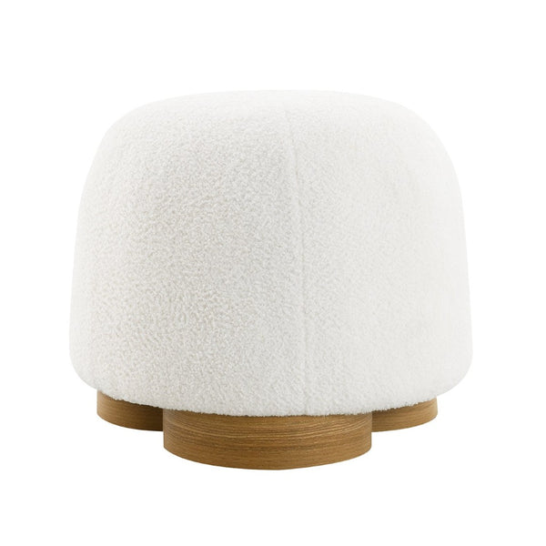 English Elm Fully Assembled Round Teddy Fabric Ottoman Plush Foam Seat Bedroom Entryway Accent White W2671P386671
