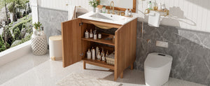 English Elm 29.9-inch Transitional Bathroom Vanity with Ceramic Sink Soft-close Doors Wood Legs N729P339777O