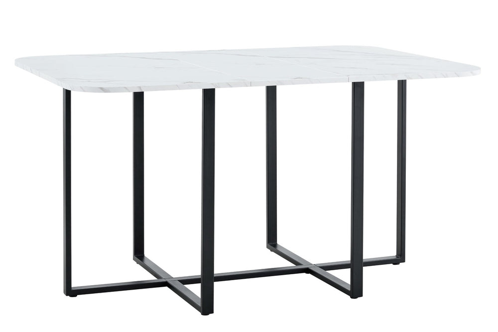 English Elm Modern Dual-surface Dining Table Mdf Marble and Grain Top with Powder-coated Metal Frame Black,White W3875P372892