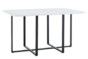 English Elm Modern Dual-surface Dining Table Mdf Marble and Grain Top with Powder-coated Metal Frame Black,White W3875P372892