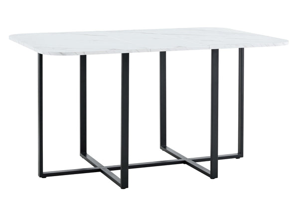 English Elm Modern Dual-surface Dining Table Mdf Marble and Grain Top with Powder-coated Metal Frame Black,White W3875P372892