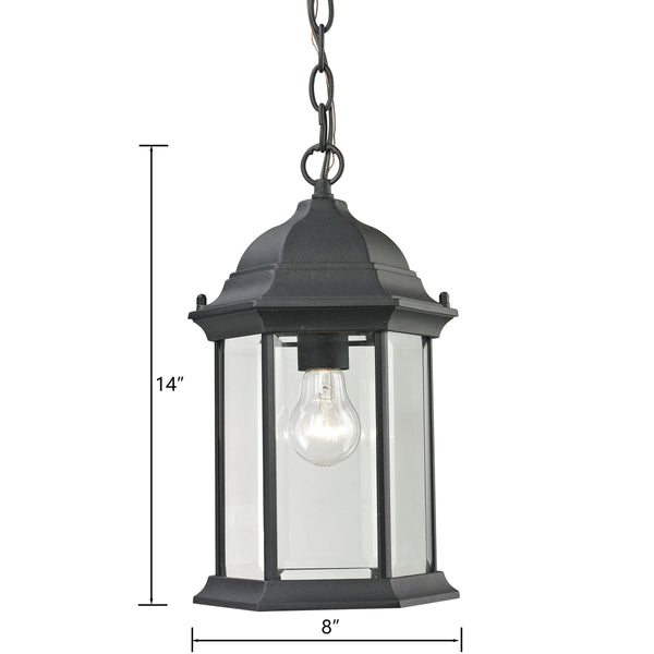 Thomas Lighting Spring Lake Outdoor Lantern Pendant Matte Black Beveled Glass Porch Entryway Light 8601EH/65