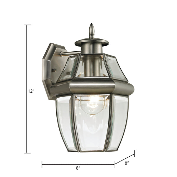 Thomas Lighting Ashford Traditional Lantern Outdoor Wall Sconce with Beveled Glass Porch Lighting Nickel 8 W x 8 D x 12 H 8601EW/80