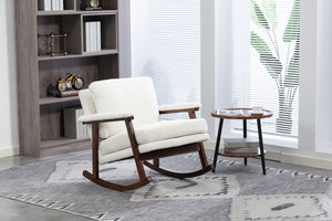 English Elm Mid Century Modern Rocking Chair Solid Wood Frame Upholstered Seat with Lumbar Cushion Antique White W2530P418996