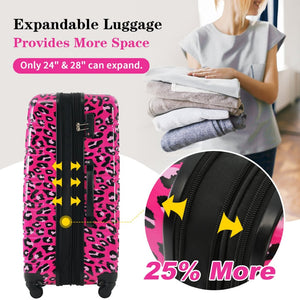 English Elm Hardshell Polycarbonate Luggage Set Three Piece Spinner Suitcases with Tsa Lock Hot Pink Leopard N732P218227H