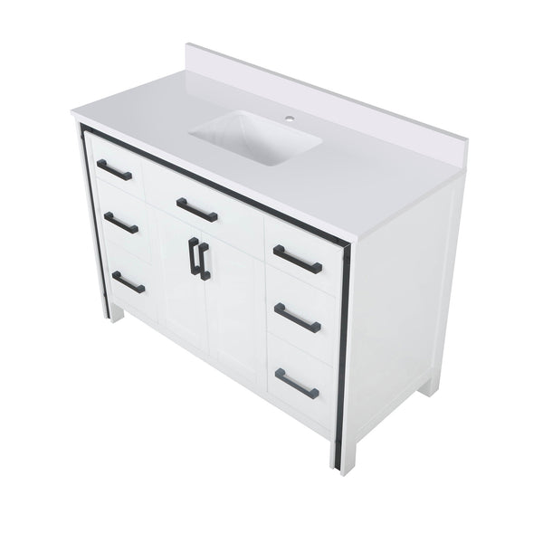 English Elm White 48 in. Bath Vanity with Cultured Marble Top, Solid Wood Frame, Soft-Close Drawers, Scratch-Resistant Counter and Pre-Drilled Faucet Hole for Easy Installation B2731P260691
