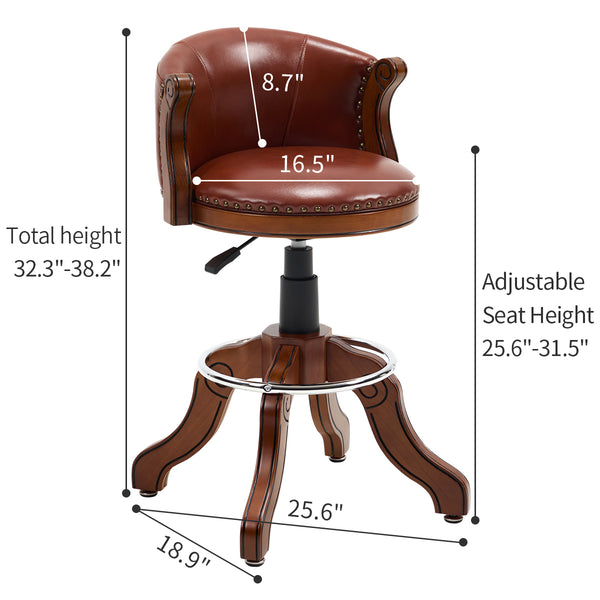 English Elm Adjustabel Cow-Top Leather Wooden Bar Stool with 360° Swivel, Adjustable 26" Seat Height, Brown Backrest W2195P331498