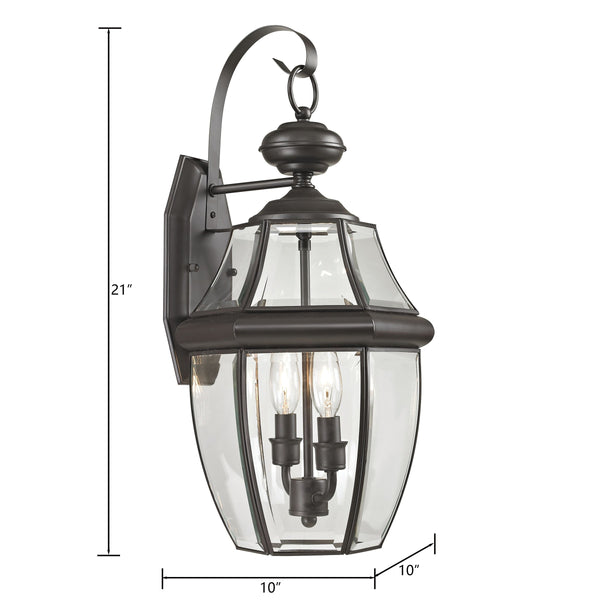 Thomas Lighting Ashford Traditional Lantern Outdoor Wall Sconce with Beveled Glass Porch Lighting Bronze 10 W x 10 D x 21 H 8602EW/75