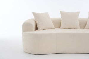 English Elm Crescent-shaped Chenille Loveseat Low Profile Curved Sofa for Modern Living Rooms White W5188P450354