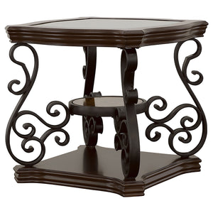 English Elm Bianca Merlot 2-Shelf Glass Top End Table with Cherry Veneer, Sturdy Metal Legs & Elegant Storage B062P328631