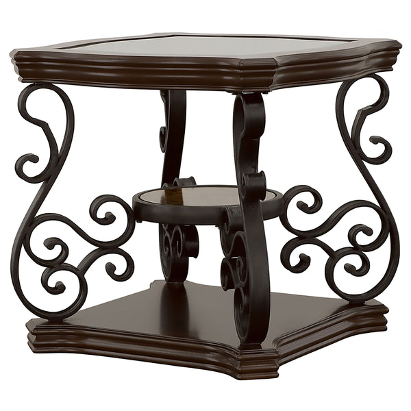 English Elm Bianca Merlot 2-Shelf Glass Top End Table with Cherry Veneer, Sturdy Metal Legs & Elegant Storage B062P328631